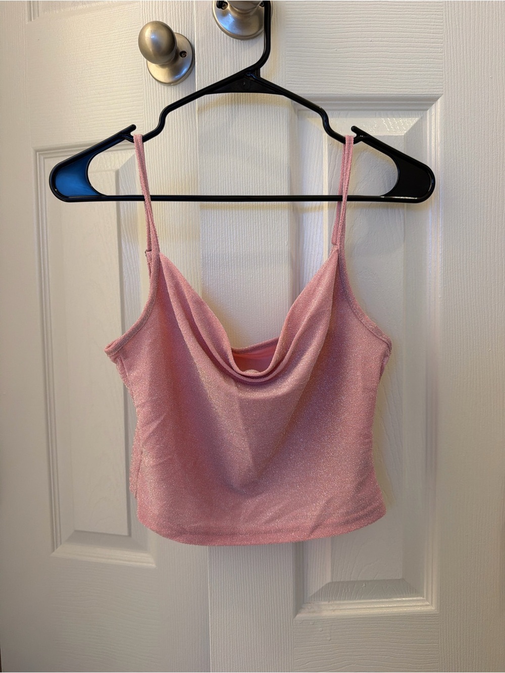 Pink Shimmery Cowl Neck Crop Tank Top
